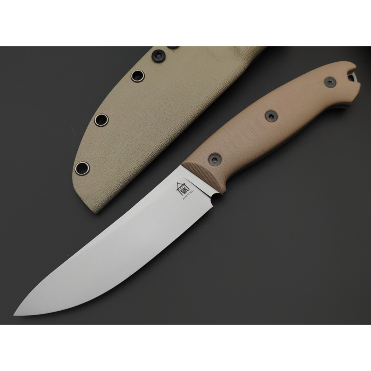 Град Горький нож Охотник сталь Aus-10Co bead blast, рукоять G10 tan