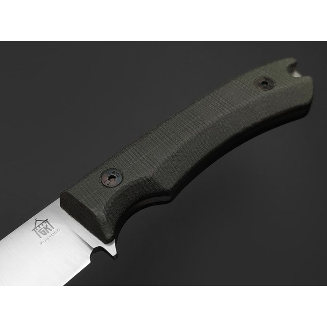 Град Горький нож Леший спуски конвекс сталь Aus-10Co satin, рукоять Micarta gray canvas