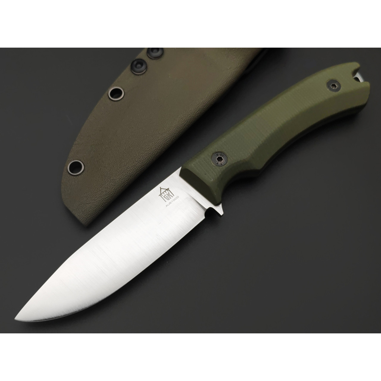Град Горький нож Леший спуски конвекс сталь Aus-10Co satin, рукоять G10 olive