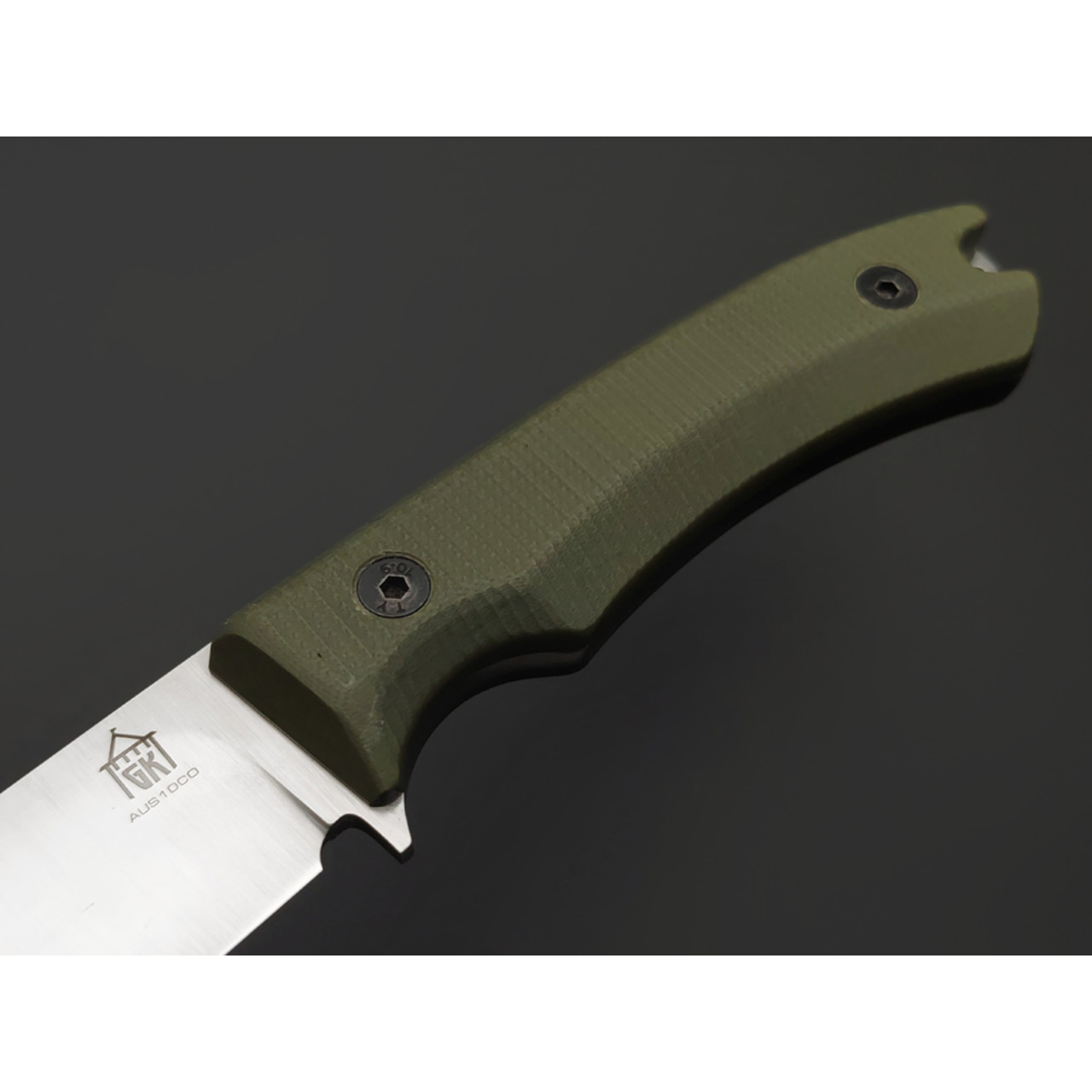 Град Горький нож Леший спуски конвекс сталь Aus-10Co satin, рукоять G10 olive