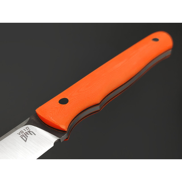 BRK нож Финка спуски ромб сталь VG-10 satin, рукоять Micarta neon orange