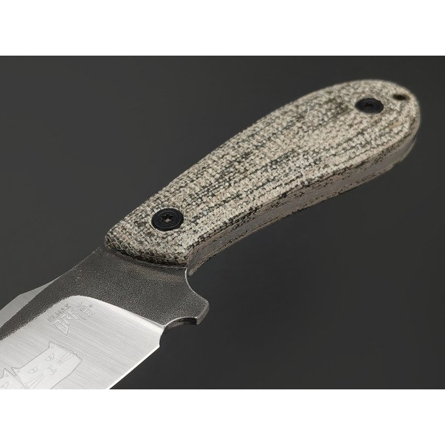 BRK нож Пирожок Spear Point "Коты" сталь Elmax satin, рукоять Micarta grey