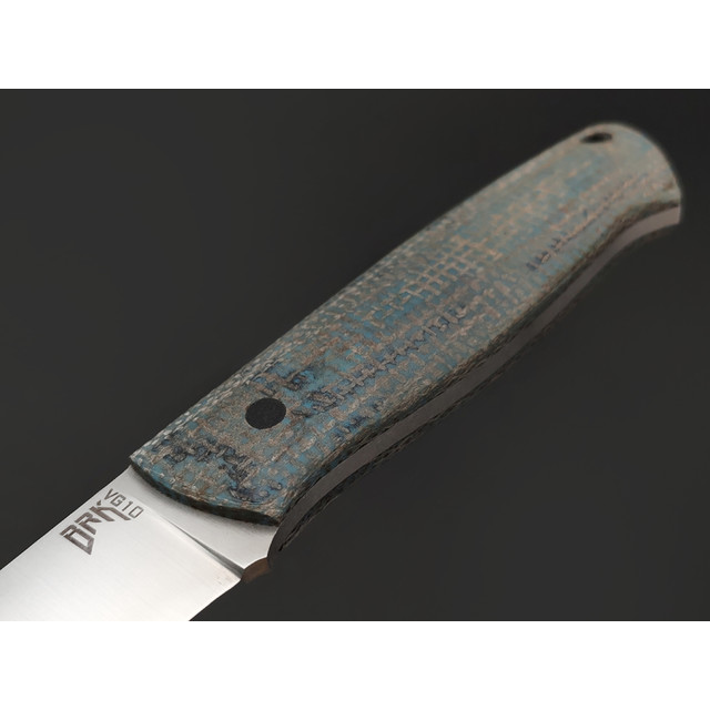 BRK нож Loki спуски конвекс сталь VG-10 satin, рукоять Micarta jute cyan