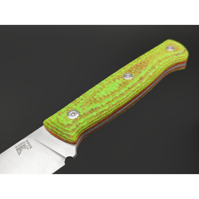 BRK нож Прототип сталь 440C satin, рукоять Micarta jute neon green & orange