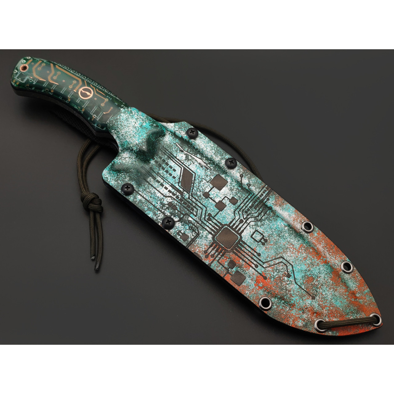 Волчий Век нож Команданте Большой Custom "Киберпанк" сталь 95Х18 WA худ. травление, рукоять авторский композит, медь