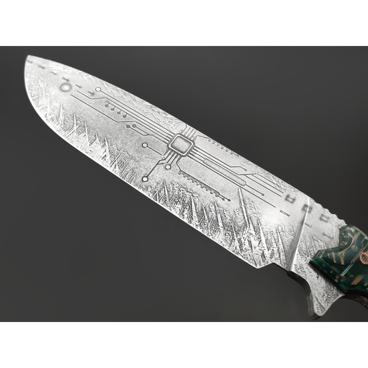 Волчий Век нож Команданте Большой Custom "Киберпанк" сталь 95Х18 WA худ. травление, рукоять авторский композит, медь