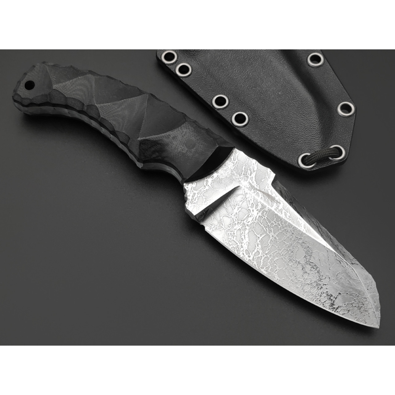 Волчий Век нож Сквозняк Brutal Edition сталь 1.4116 WA травление дамаскаж, рукоять G10 black, пины карбон