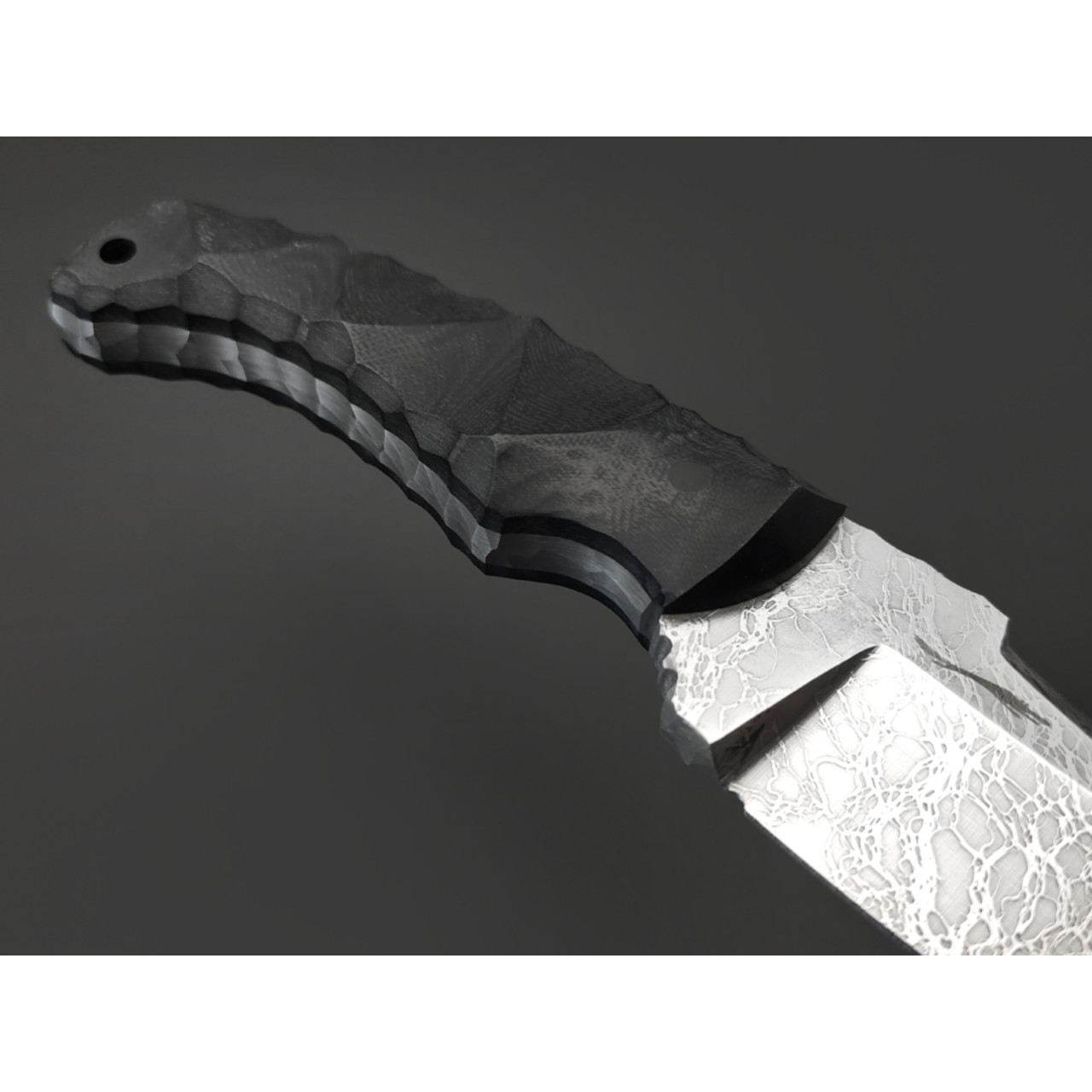 Волчий Век нож Сквозняк Brutal Edition сталь 1.4116 WA травление дамаскаж, рукоять G10 black, пины карбон
