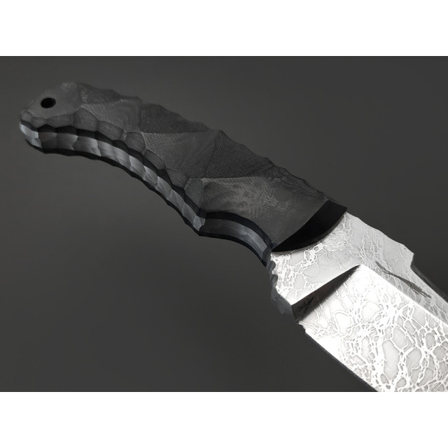 Волчий Век нож Сквозняк Brutal Edition сталь 1.4116 WA травление дамаскаж, рукоять G10 black, пины карбон