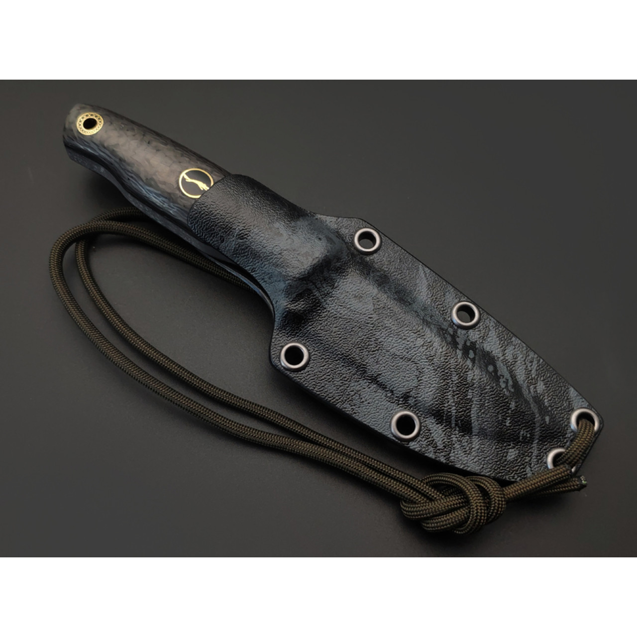 Волчий Век нож Mark-II Малый Custom сталь 1.4116 WA травление дамаскаж, рукоять Carbon fiber, латунь