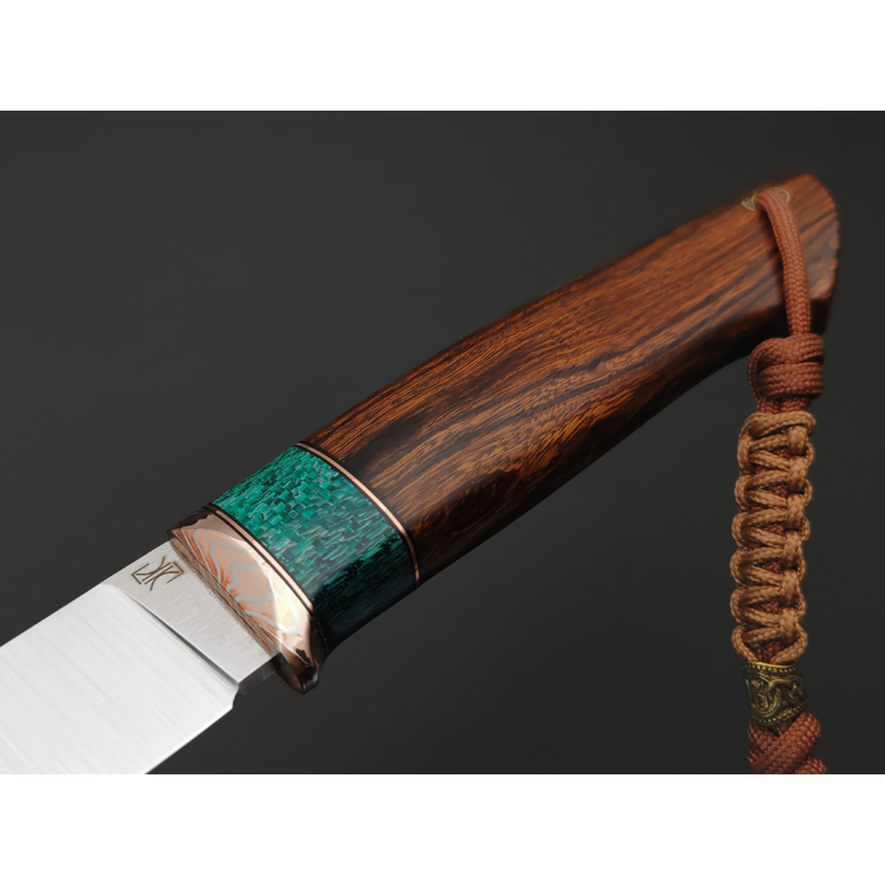 Кузница Ковчег нож Скаут сталь M398, рукоять Айронвуд, Silver Twill green, мокумэ-ганэ