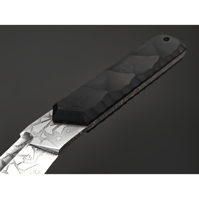 Волчий Век нож НДК Custom сталь N690 WA травление Битый Лёд, рукоять G10 black, пины карбон