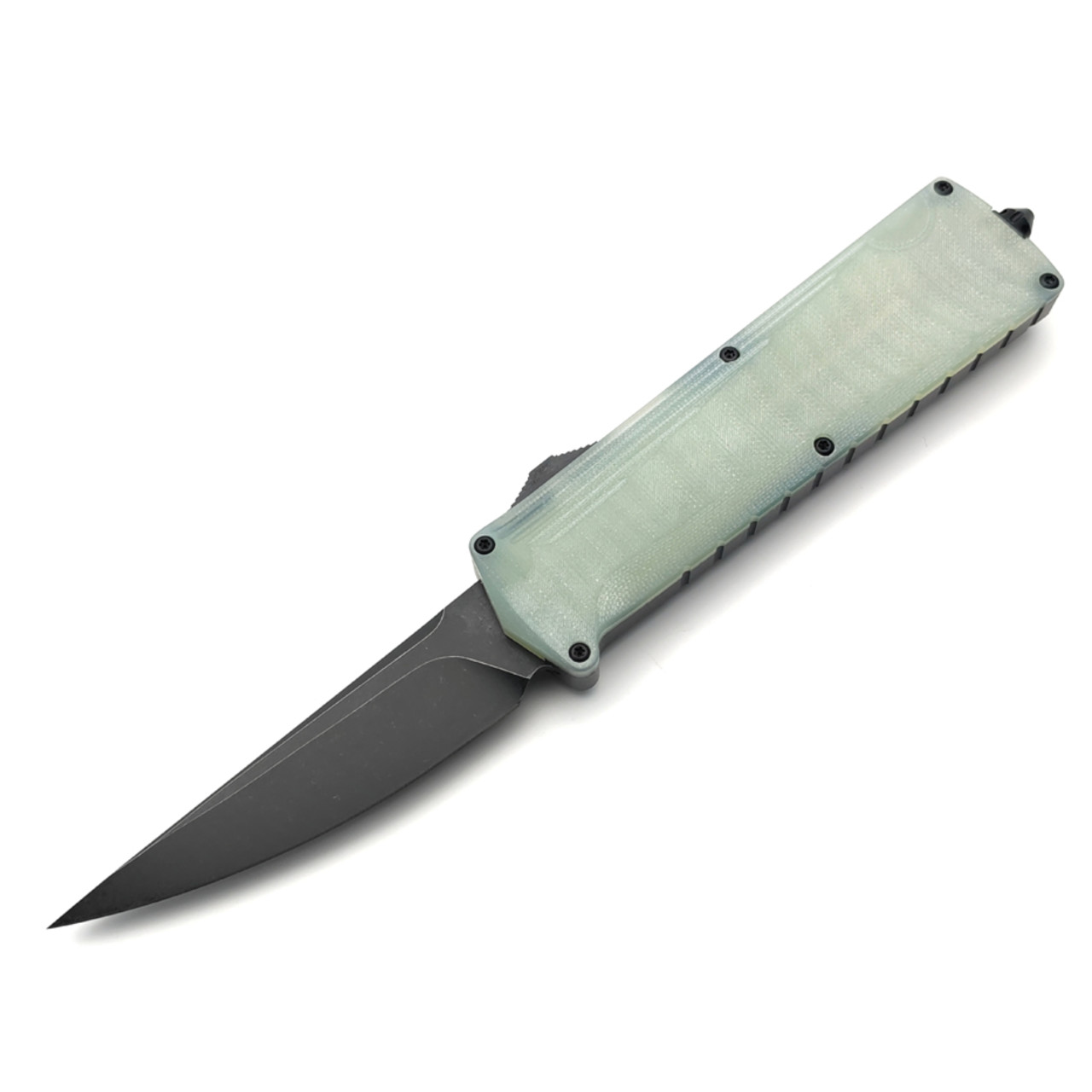 Daggerr нож автоматический Кощей Квайкен сталь D2 блэквош, рукоять Aluminum anodized Black, G10 jade