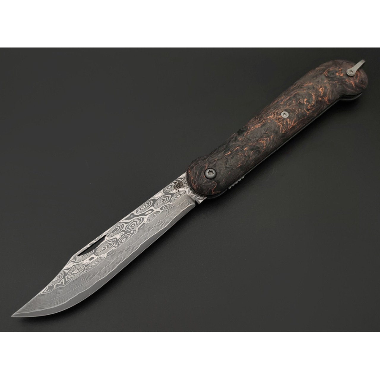 Кузница Васильева складной нож Чабан сталь Ламинат M398, рукоять Chaotic carbon fiber copper