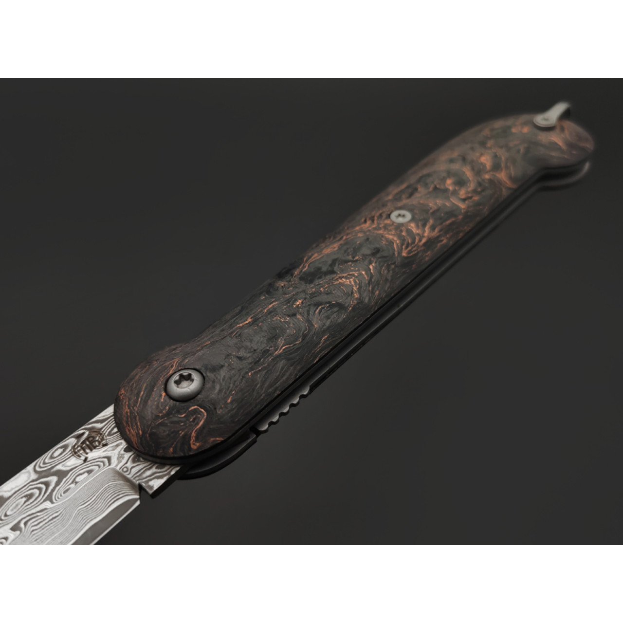 Кузница Васильева складной нож Чабан сталь Ламинат M398, рукоять Chaotic carbon fiber copper
