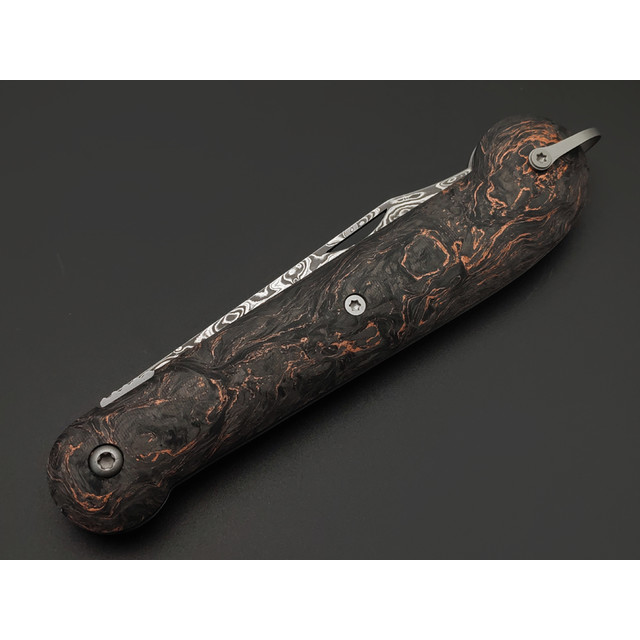 Кузница Васильева складной нож Чабан сталь Ламинат M398, рукоять Chaotic carbon fiber copper