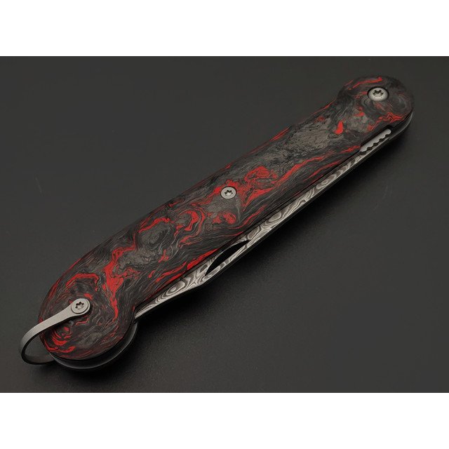 Кузница Васильева складной нож Чабан сталь Ламинат M398, рукоять Chaotic carbon fiber red