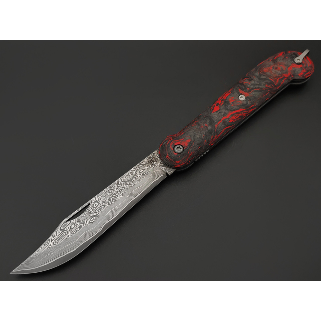 Кузница Васильева складной нож Чабан сталь Ламинат M398, рукоять Chaotic carbon fiber red
