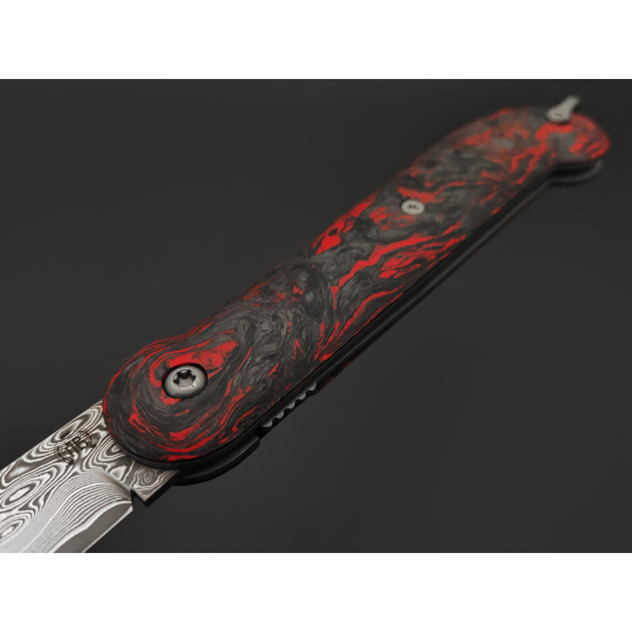 Кузница Васильева складной нож Чабан сталь Ламинат M398, рукоять Chaotic carbon fiber red