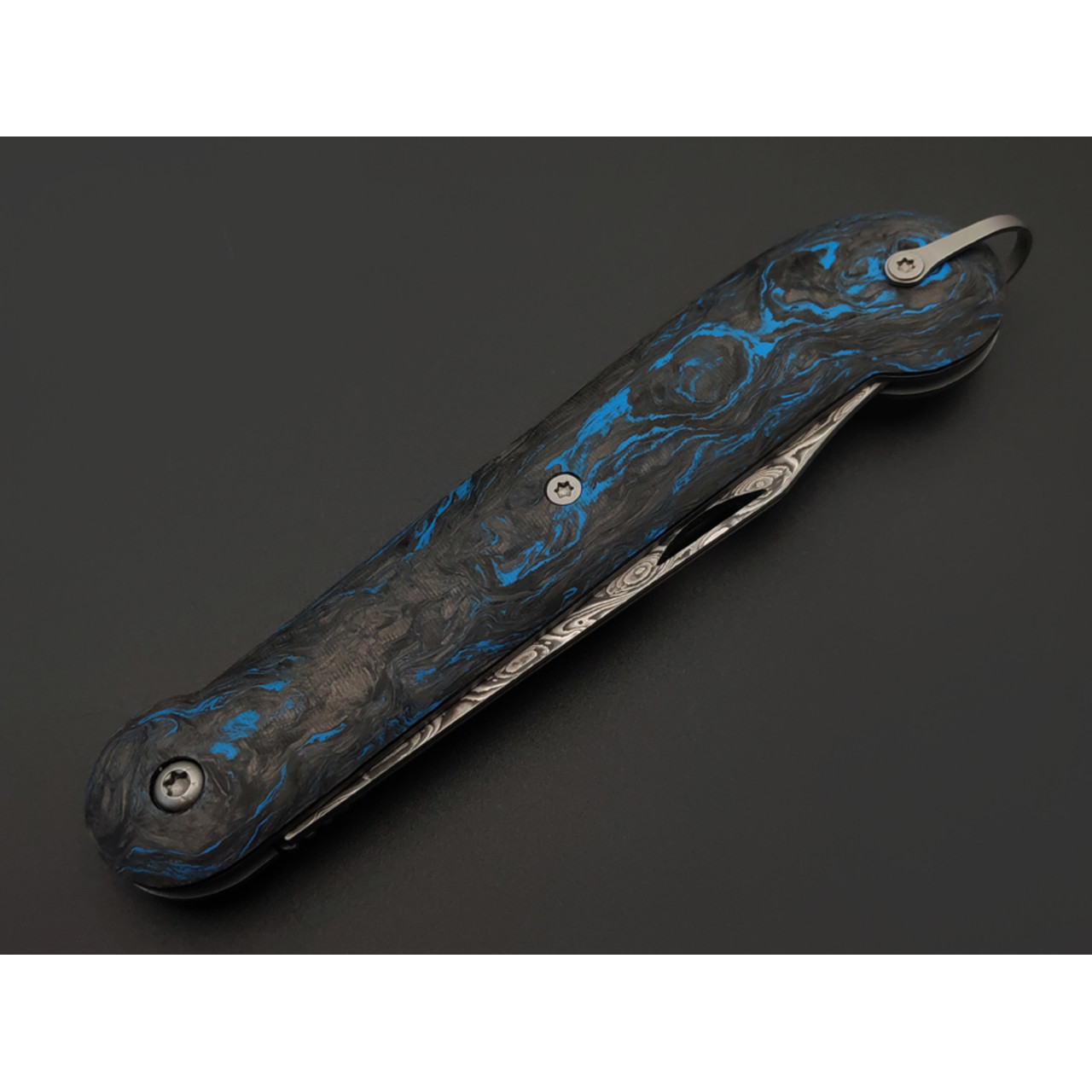Кузница Васильева складной нож Чабан сталь Ламинат M398, рукоять Chaotic carbon fiber blue