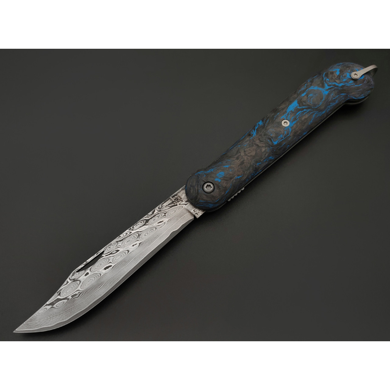 Кузница Васильева складной нож Чабан сталь Ламинат M398, рукоять Chaotic carbon fiber blue