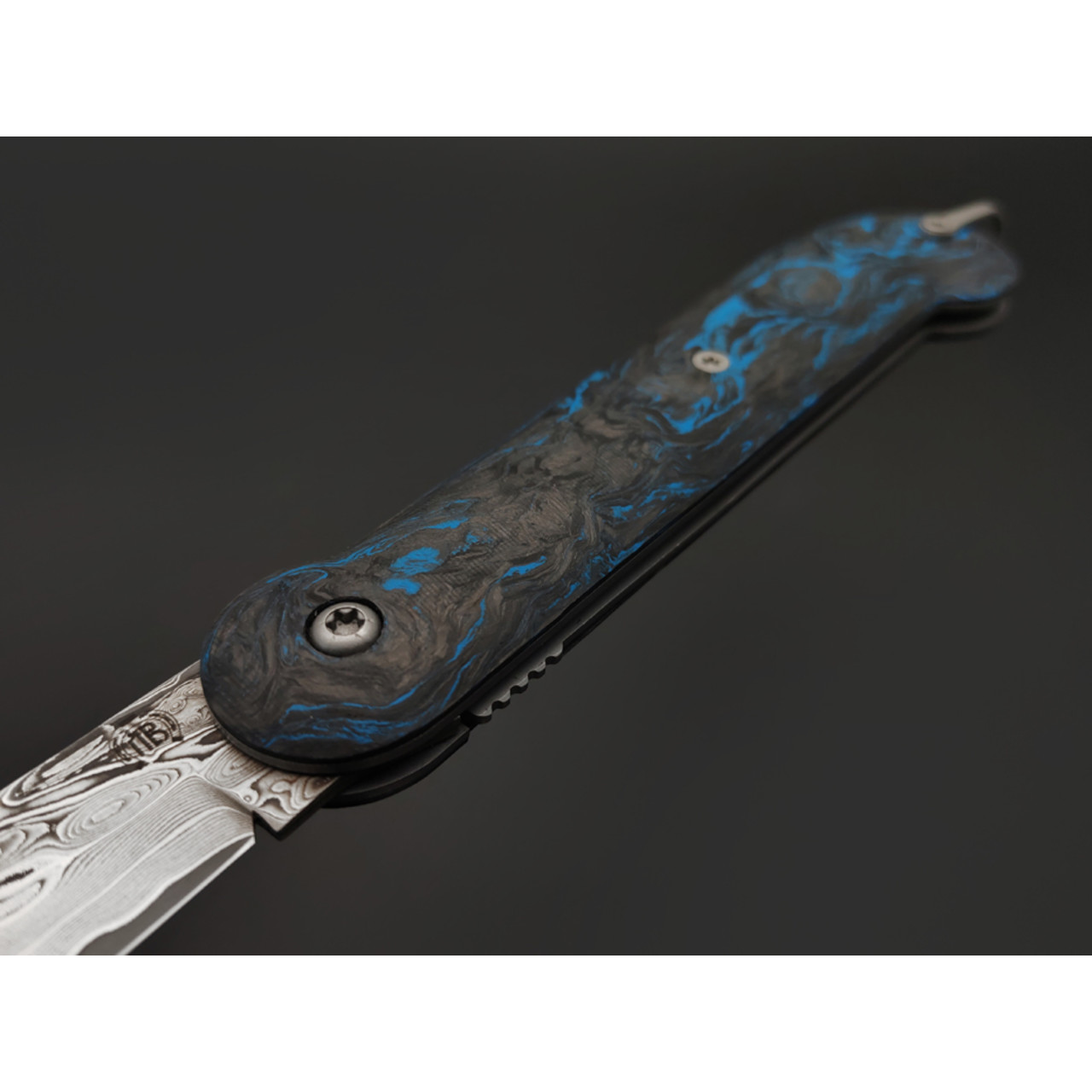 Кузница Васильева складной нож Чабан сталь Ламинат M398, рукоять Chaotic carbon fiber blue
