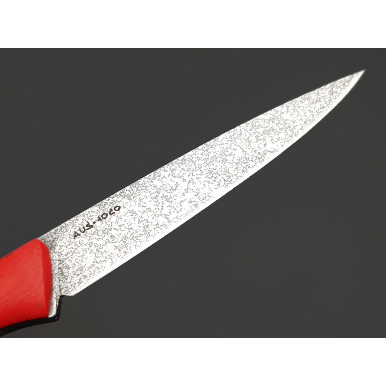 Кирилл Козлов нож Минога Ультра сталь Aus-10Co худ. травление, рукоять G10 red