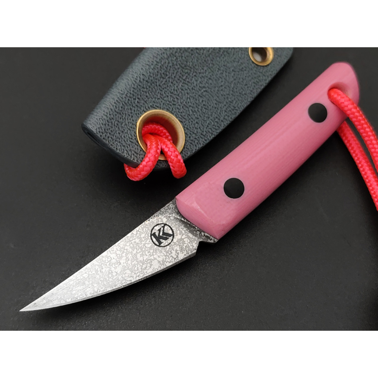 Кирилл Козлов нож Японец Мини сталь Lomax PM худ. травление, рукоять G10 pink
