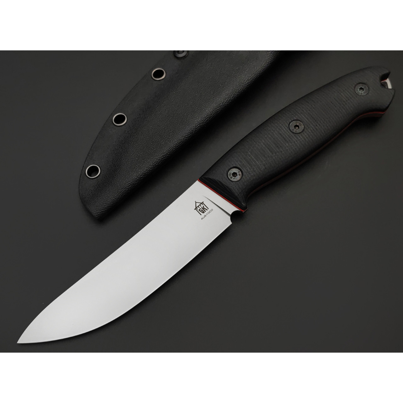Град Горький нож Охотник сталь Aus-10Co bead-blast, рукоять G10 black & red