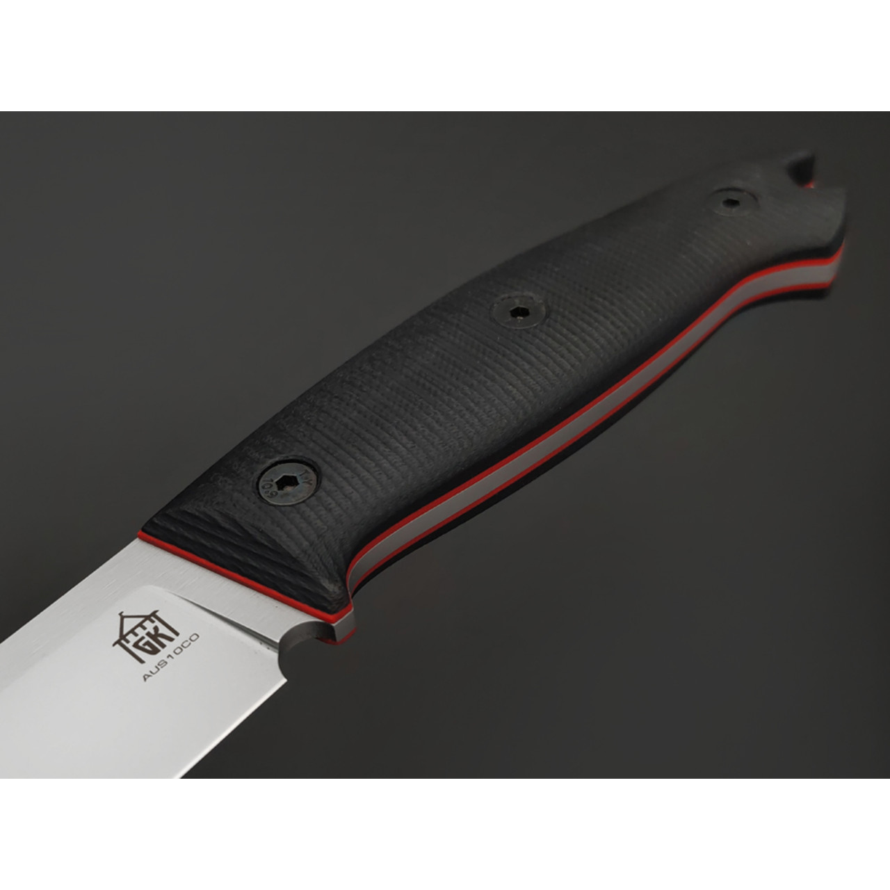 Град Горький нож Охотник сталь Aus-10Co bead-blast, рукоять G10 black & red