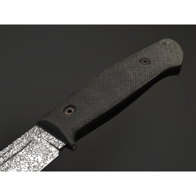 Град Горький нож Тигр сталь D2 травление, рукоять Micarta grey canvas, G10