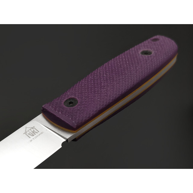 Град Горький нож Техно-Томми сталь Х12МФ satin, спуски прямые, рукоять Micarta lavender, G10