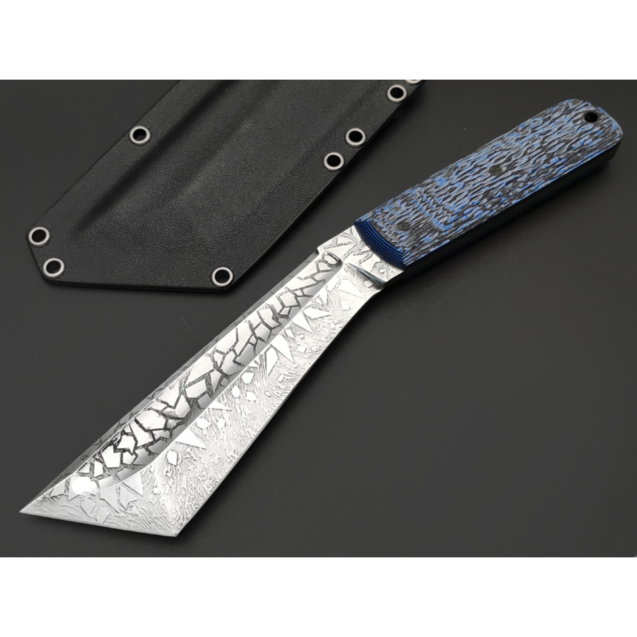 Волчий Век нож НДК сталь 95Х18 WA худ. травление, рукоять G10 black & blue, пины карбон