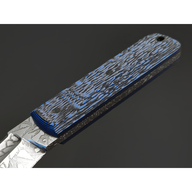 Волчий Век нож НДК сталь 95Х18 WA худ. травление, рукоять G10 black & blue, пины карбон
