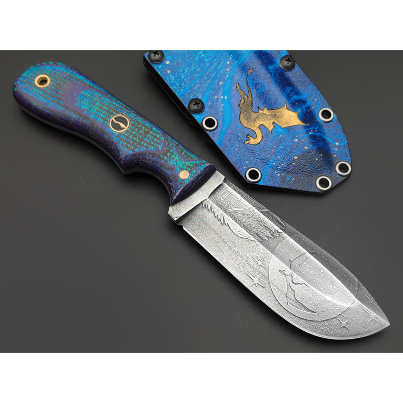 Волчий Век нож БП-11 Custom "Dark Russian Tales" сталь N690 WA худ. травление, рукоять Авторская микарта хамелеон