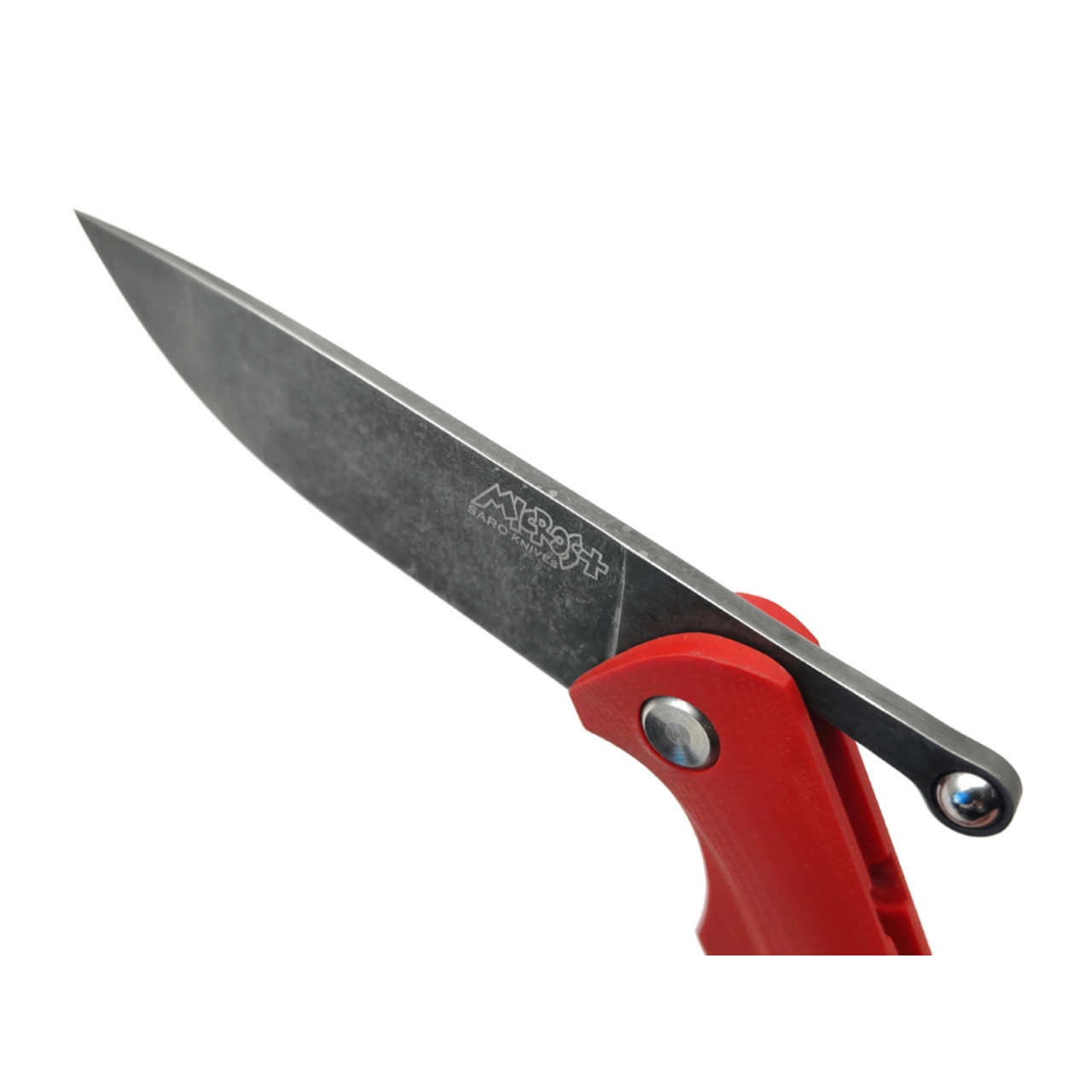 Saro нож складной фрикционный Микрос+ сталь K110 блэквош, рукоять G10 red