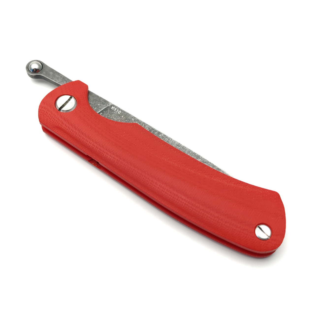 Saro нож складной фрикционный Микрос+ сталь K110 блэквош, рукоять G10 red