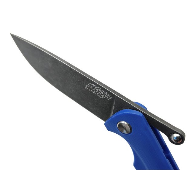 Saro нож складной фрикционный Микрос+ сталь K110 блэквош, рукоять G10 blue