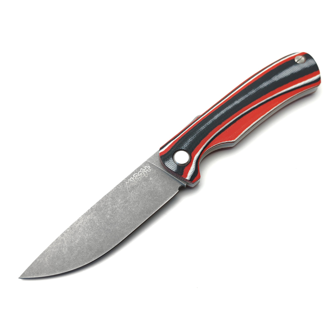 Saro нож складной фрикционный Микрос+ сталь K110 стоунвош, рукоять G10 red-white & black