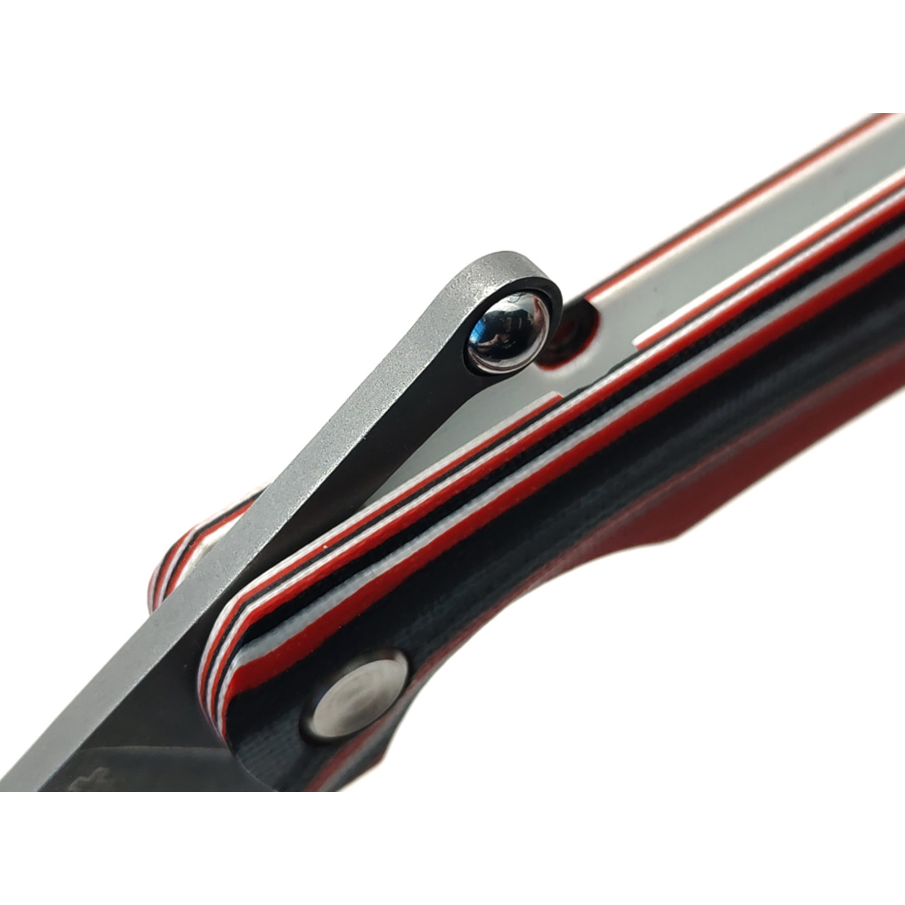 Saro нож складной фрикционный Микрос+ сталь K110 стоунвош, рукоять G10 red-white & black