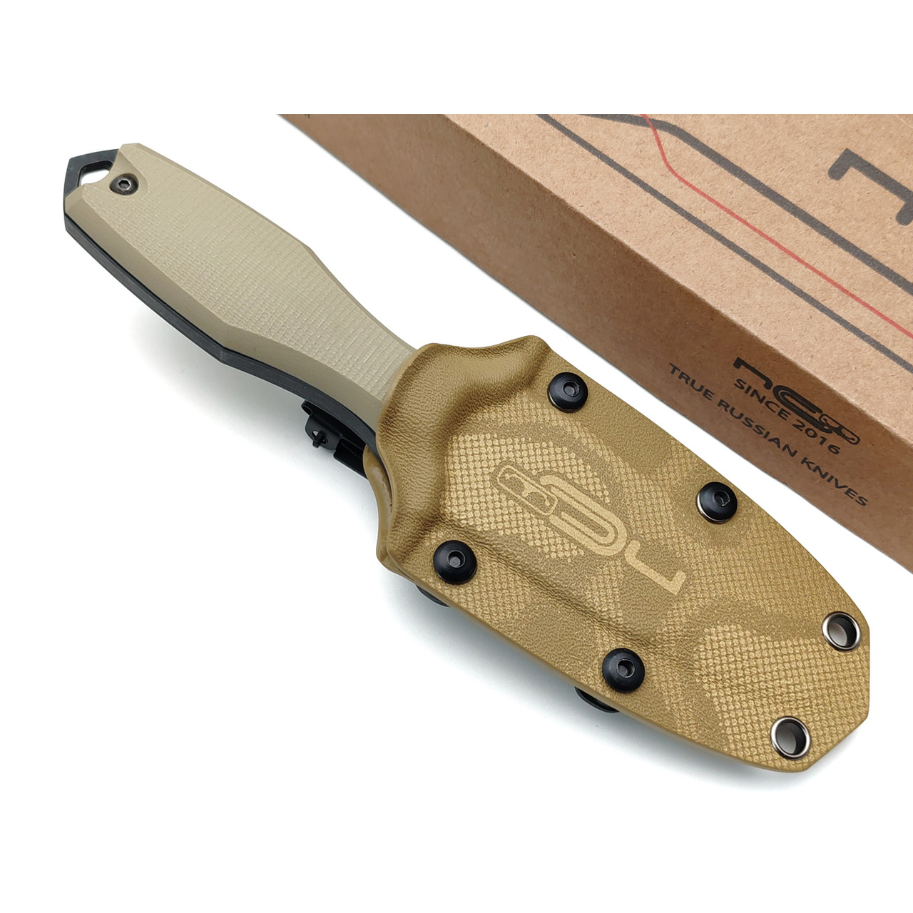 N.C.Custom нож Grave сталь Aus-10 блэквош, рукоять G10 tan