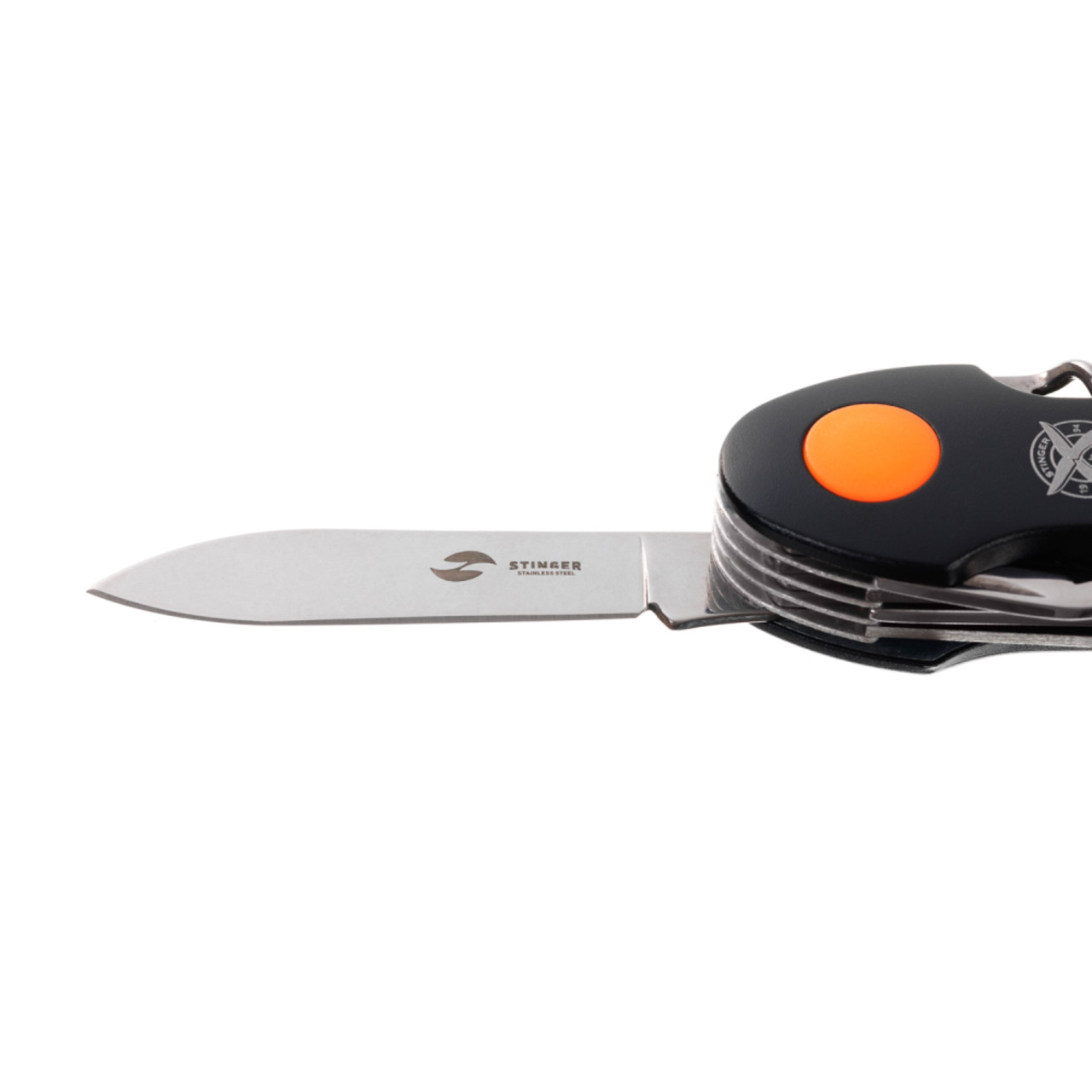 Stinger нож многофункциональный FK-KF5011LG3B (15 функций) сталь 420, рукоять PP black & orange, блистер