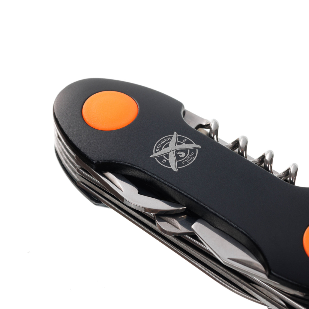 Stinger нож многофункциональный FK-KF5011LG3B (15 функций) сталь 420, рукоять PP black & orange, блистер