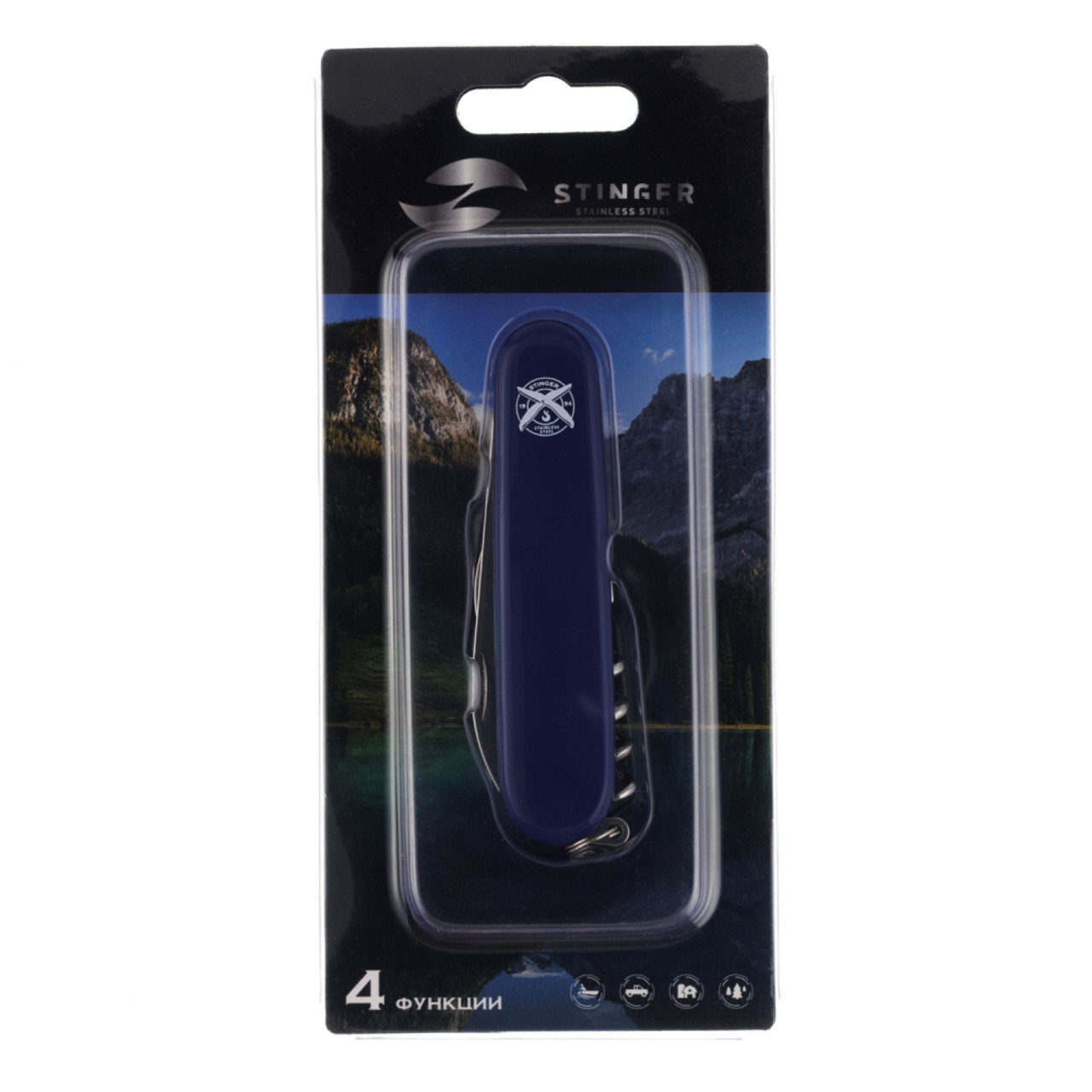 Stinger нож многофункциональный FK-K5007NH-4FB (4 функции) сталь 420, рукоять ABS blue, блистер