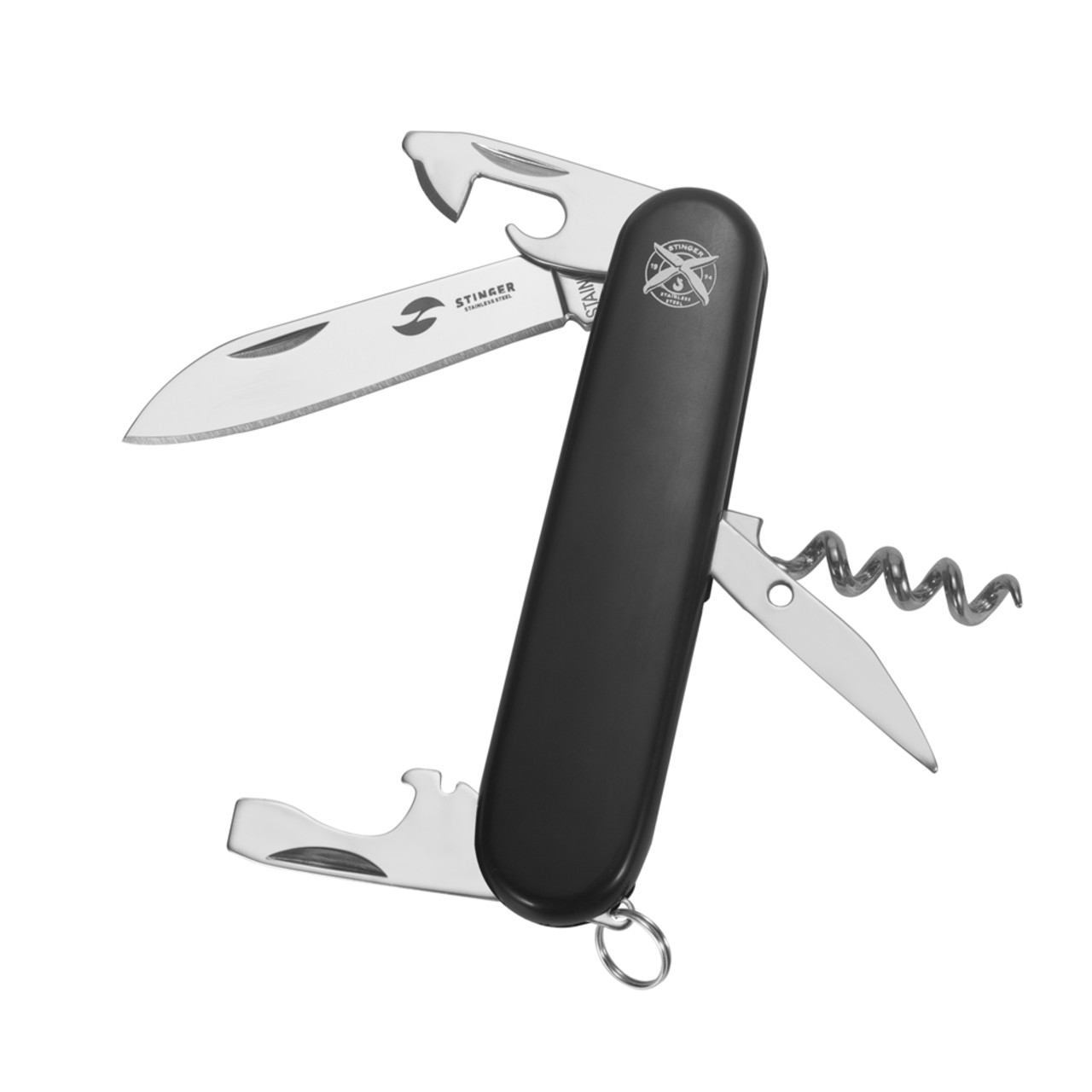 Stinger нож многофункциональный FK-K5018-5PB (10 функций) сталь 420, рукоять ABS black, блистер
