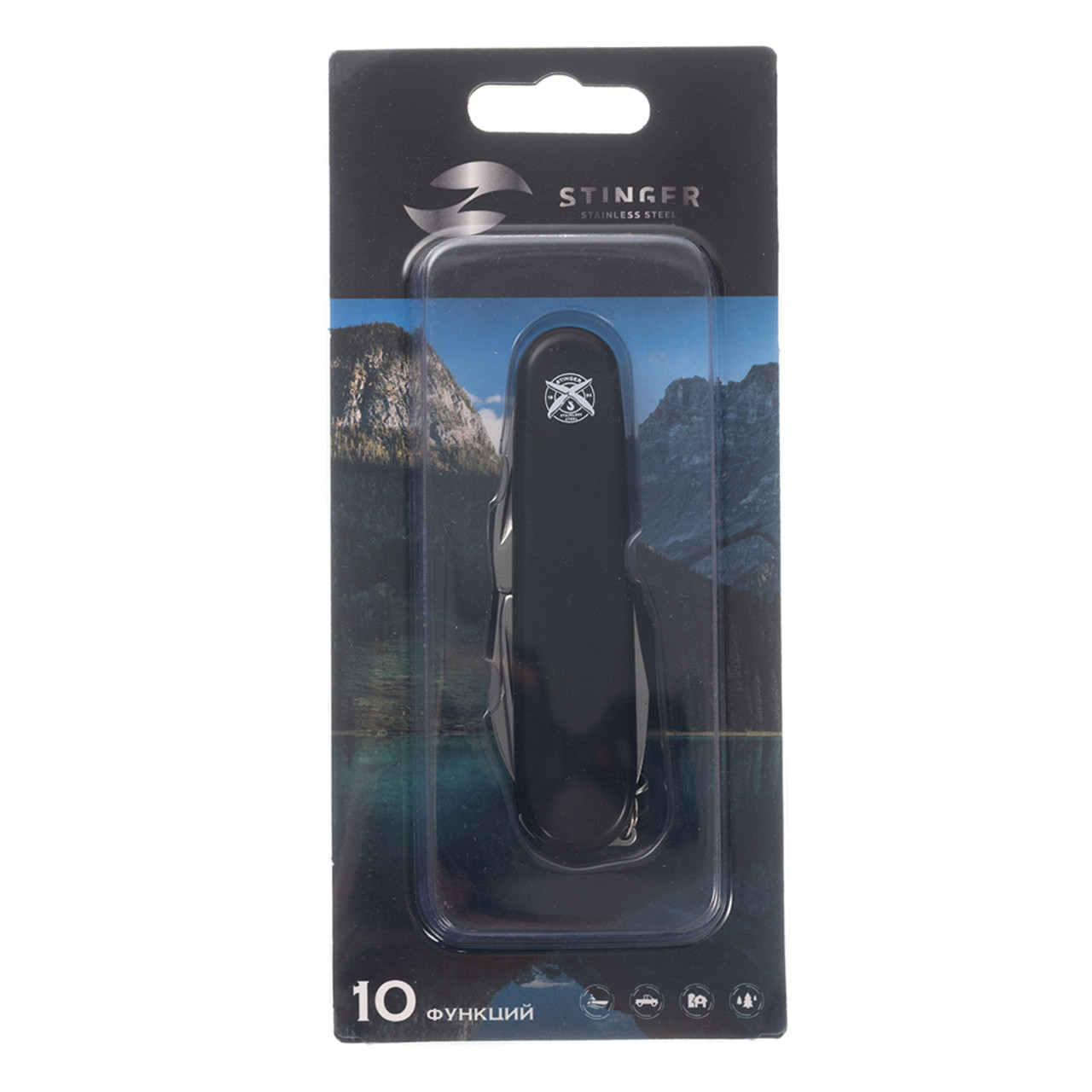 Stinger нож многофункциональный FK-K5018-5PB (10 функций) сталь 420, рукоять ABS black, блистер