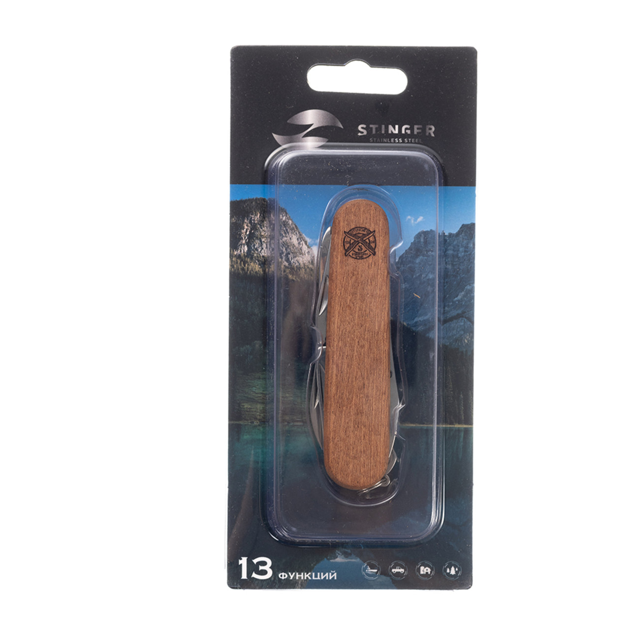 Stinger нож многофункциональный FK-K5019-8PB (13 функций) сталь 420, рукоять Дерево сапеле, блистер