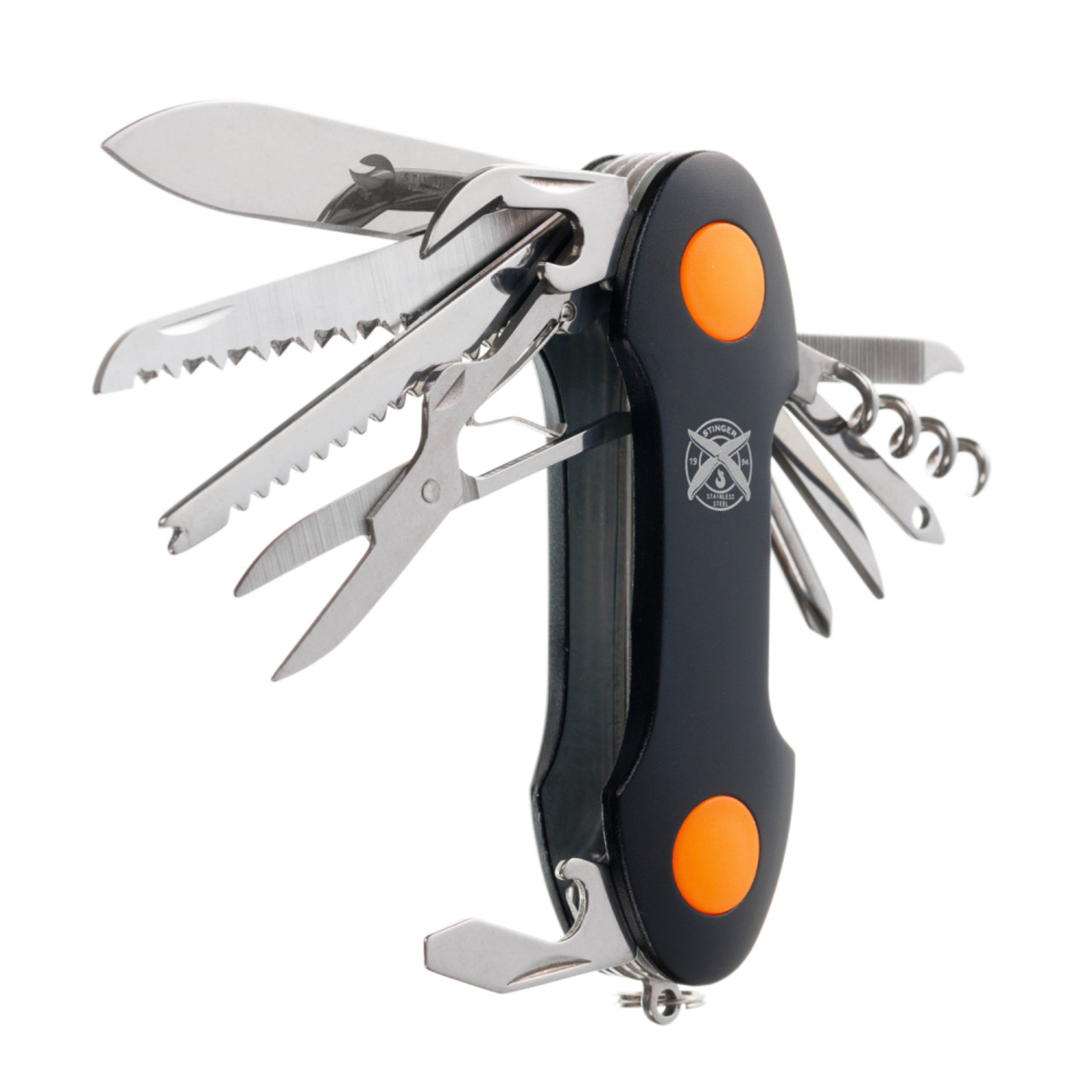 Stinger нож многофункциональный FK-KF5011LG3 (15 функций) сталь 420, рукоять PP черно-оранжевый