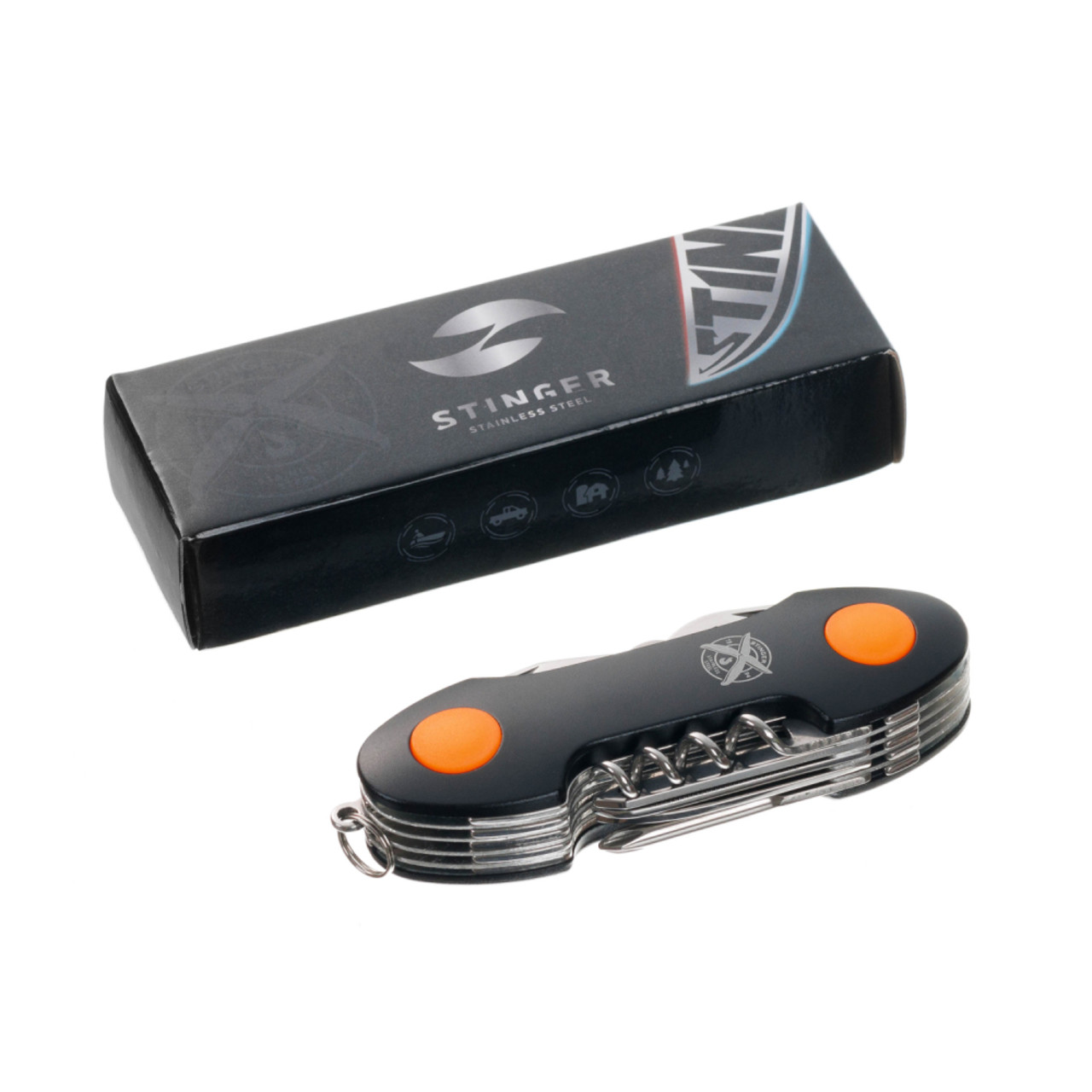 Stinger нож многофункциональный FK-KF5011LG3 (15 функций) сталь 420, рукоять PP черно-оранжевый