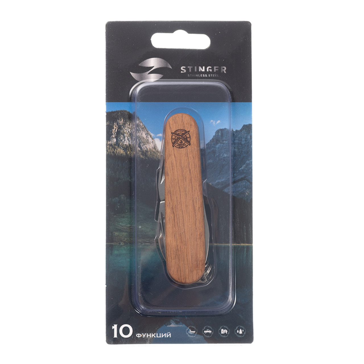 Stinger нож многофункциональный FK-K5019-5PB (10 функций) сталь 420, рукоять Дерево сапеле, блистер